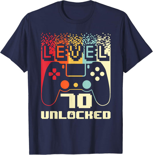 70th Birthday Level 70 Unlocked Gamer 70 Year Old T-Shirt - T-Shirt | Navy