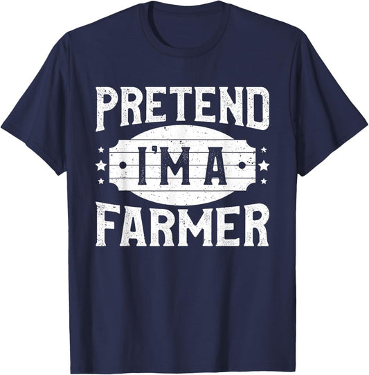 Pretend I'm A Farmer Matching Costume Lazy Halloween Party T-Shirt - T-Shirt | Navy