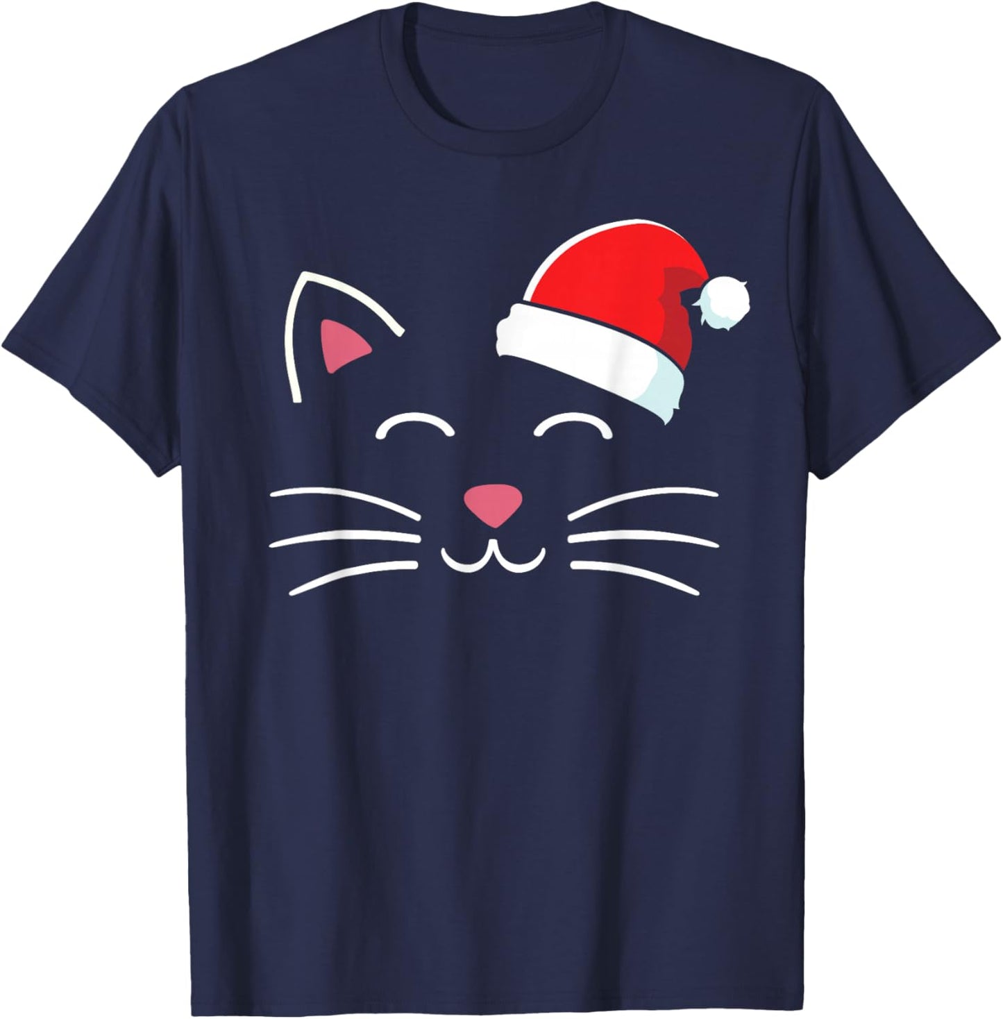Funny cat face with santa hat for merry christmas Men Women Kids T-Shirt - T-Shirt | Navy