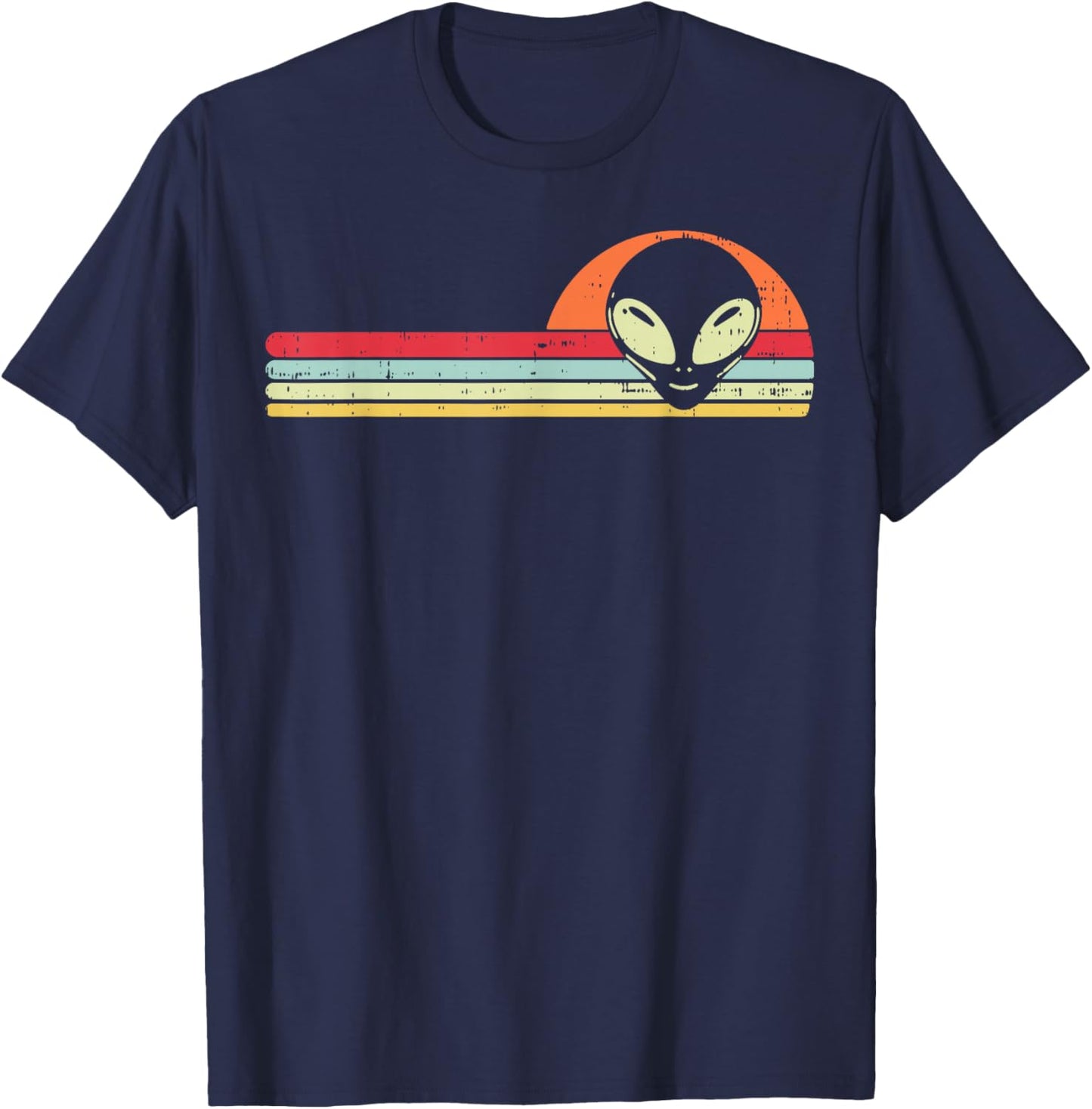Alien Face Chest Sunset Retro Extraterrestrial Men Women Kid T-Shirt - T-Shirt | Navy