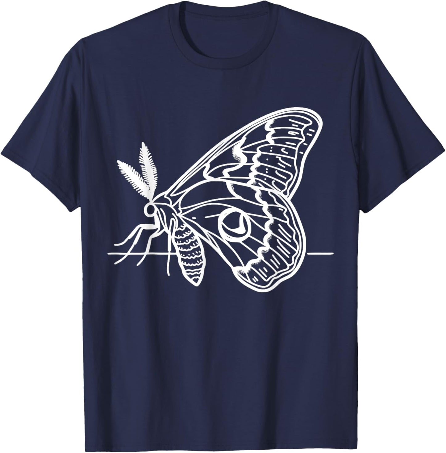 Line Art Entomologists Giant Silk Moth T-Shirt - T-Shirt | Navy