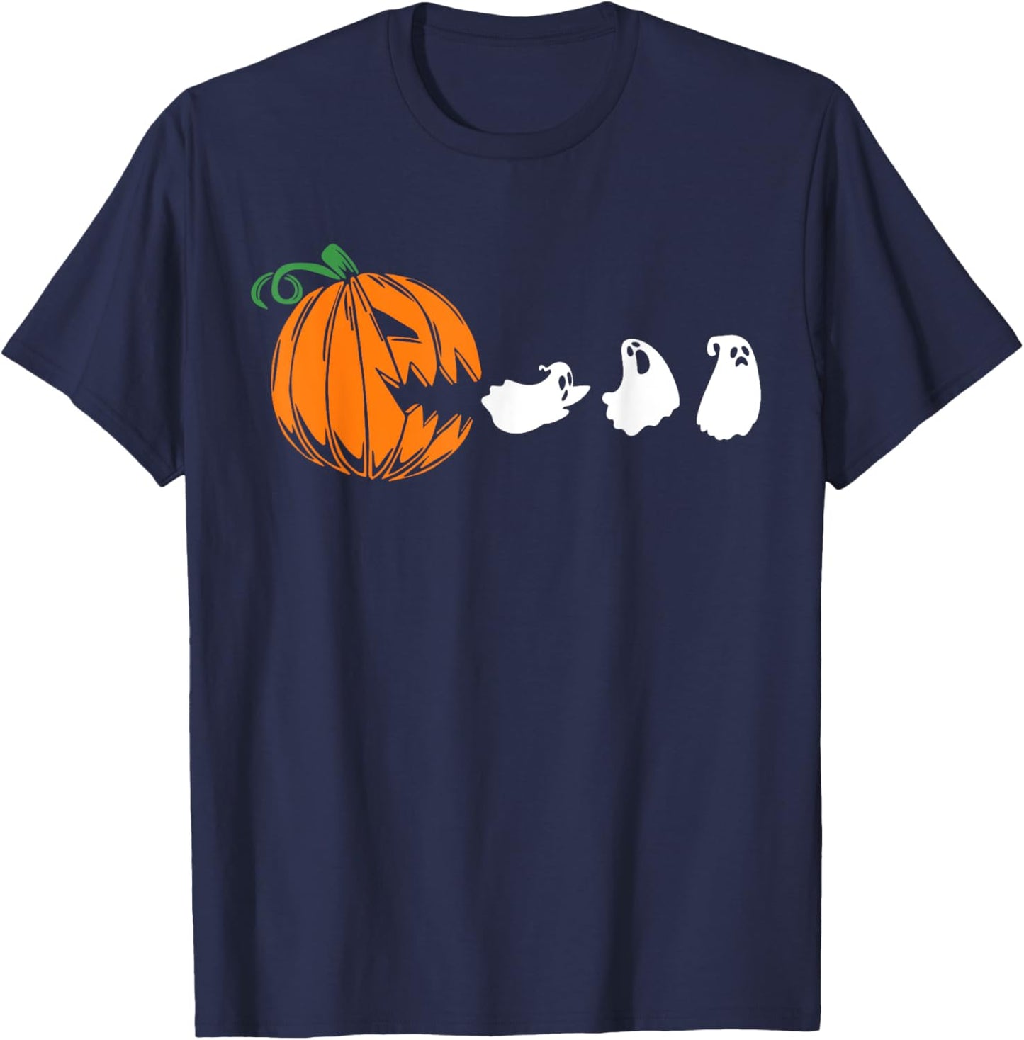 Funny Halloween Pumpkin Eating Ghost, Gamer Men Women Kids T-Shirt - T-Shirt | Navy
