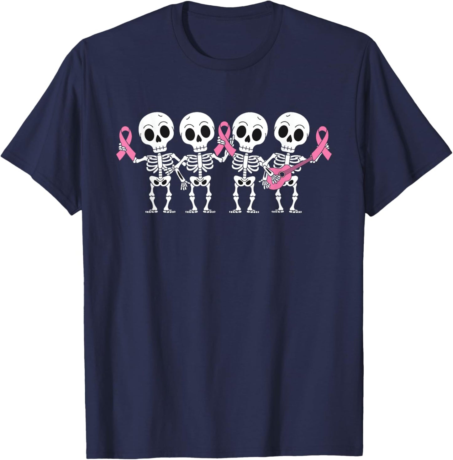 Pink Ribbon Breast Cancer Awareness Skeleton Women Men Kids T-Shirt - T-Shirt | Navy
