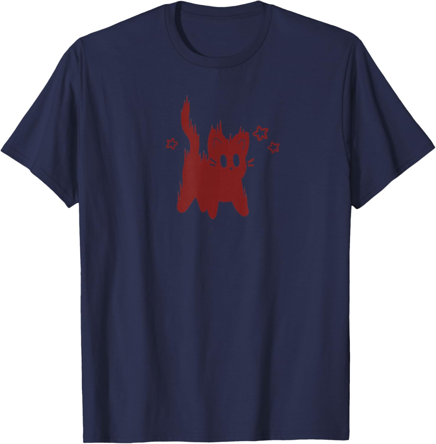 90s Y2K Cute Scary Tomcat Cat is Scared under Starry T-Shirt - T-Shirt | Navy