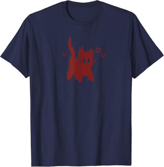 90s Y2K Cute Scary Tomcat Cat is Scared under Starry T-Shirt - T-Shirt | Navy