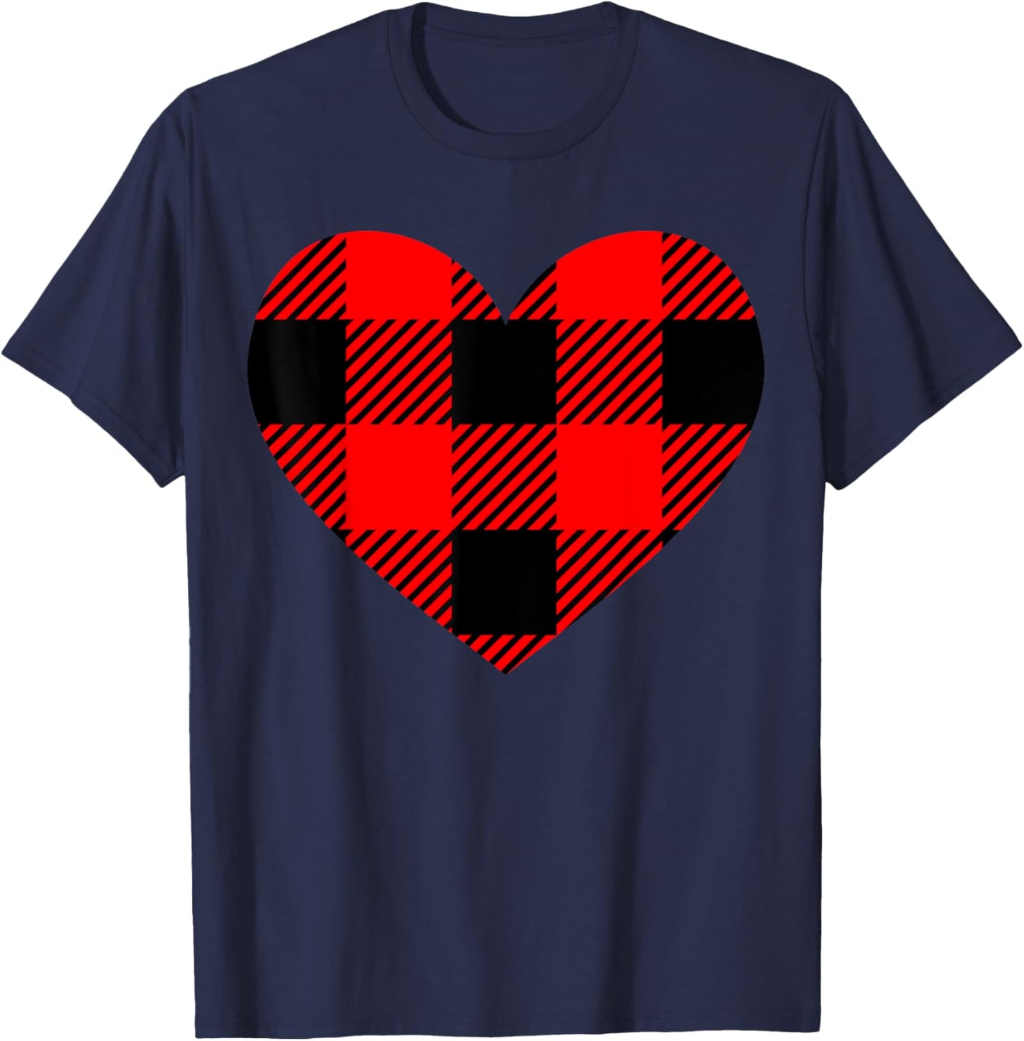 Red Buffalo Plaid Heart Funny Lumberjack Valentine T-Shirt - T-Shirt | Navy