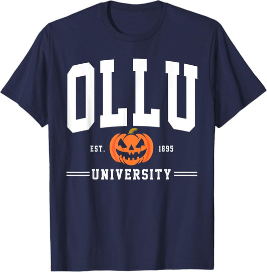 Our Lady of the Lake University Arch Halloween Design Retro T-Shirt - T-Shirt | Navy