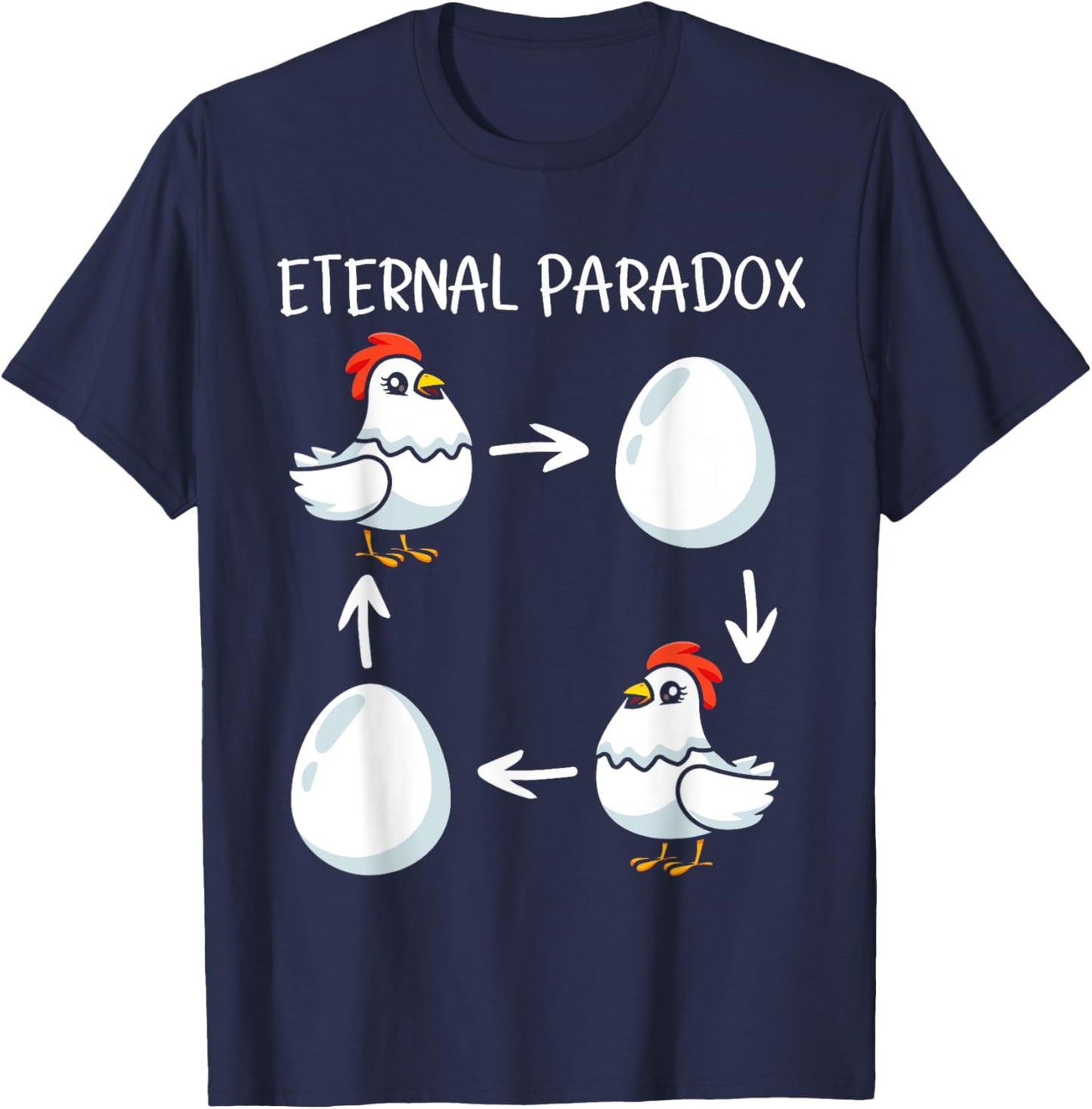 Eternal Paradox Chicken or Egg Which Came First Funny T-Shirt - T-Shirt | Navy