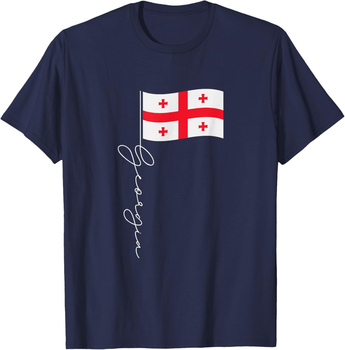 Georgia Signature Flag Pole Elegant Patriotic Georgian Flag T-Shirt - T-Shirt | Navy