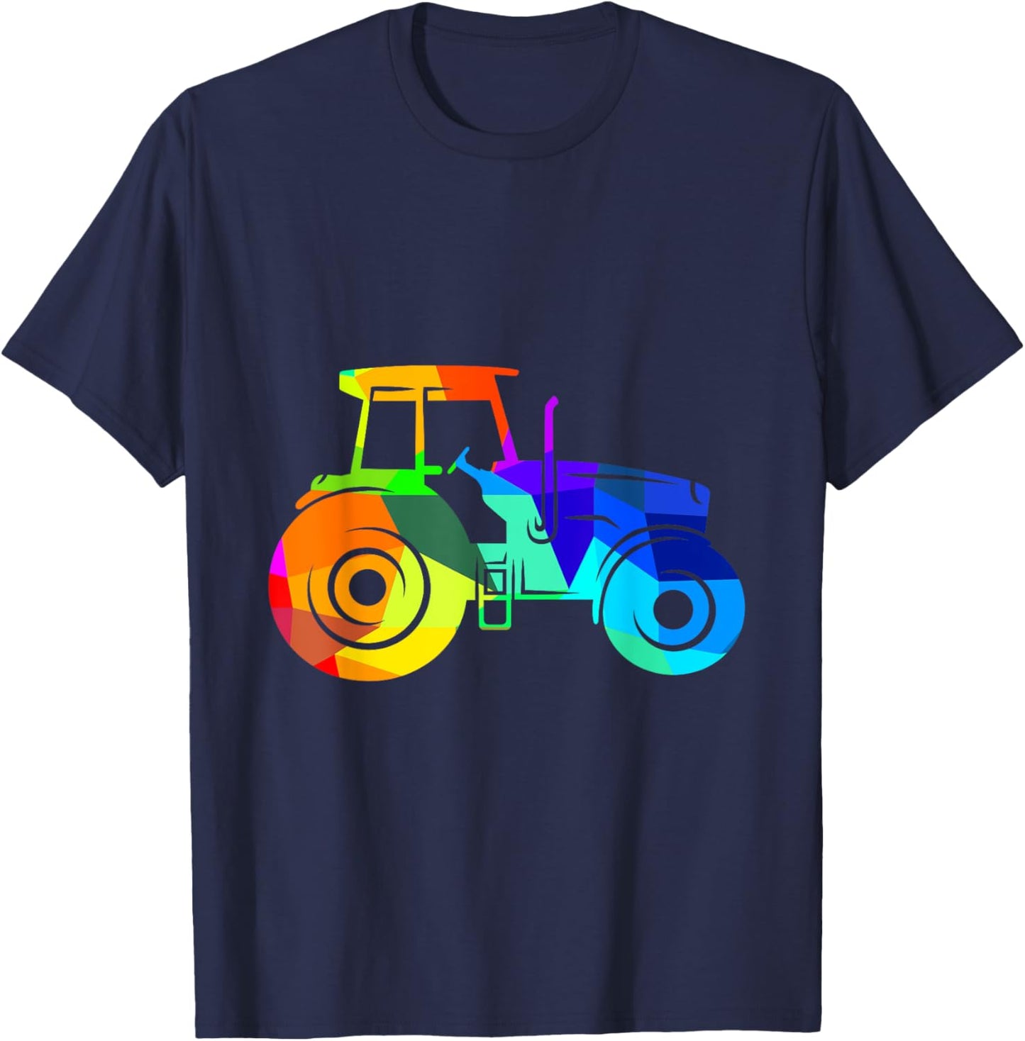 Tractor Rainbow Polygon Agricultural Vehicle T-Shirt - T-Shirt | Navy