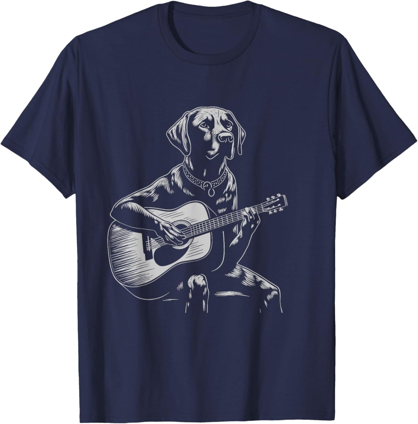 Funny Black Labrador Acoustic Guitar Music Lover Men Women T-Shirt - T-Shirt | Navy
