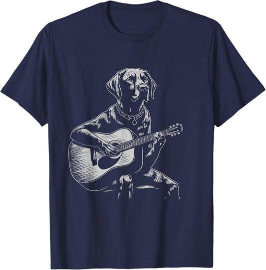 Funny Black Labrador Acoustic Guitar Music Lover Men Women T-Shirt - T-Shirt | Navy