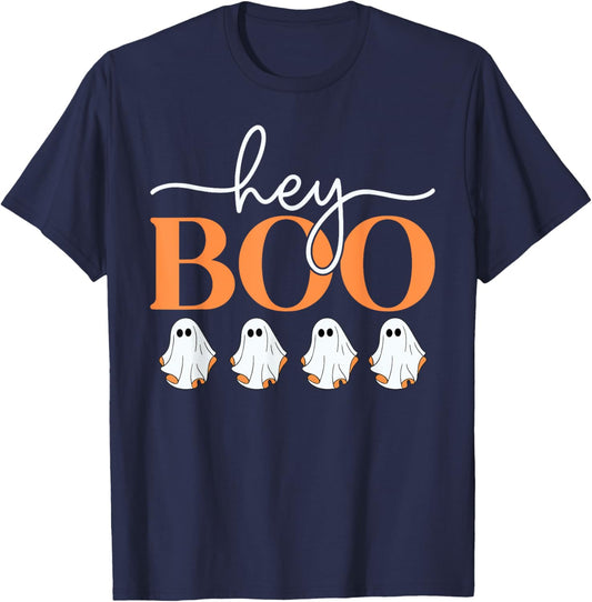 Groovy Hey Boo Cute Ghost Funny Halloween Girls Women Kids T-Shirt - T-Shirt | Navy