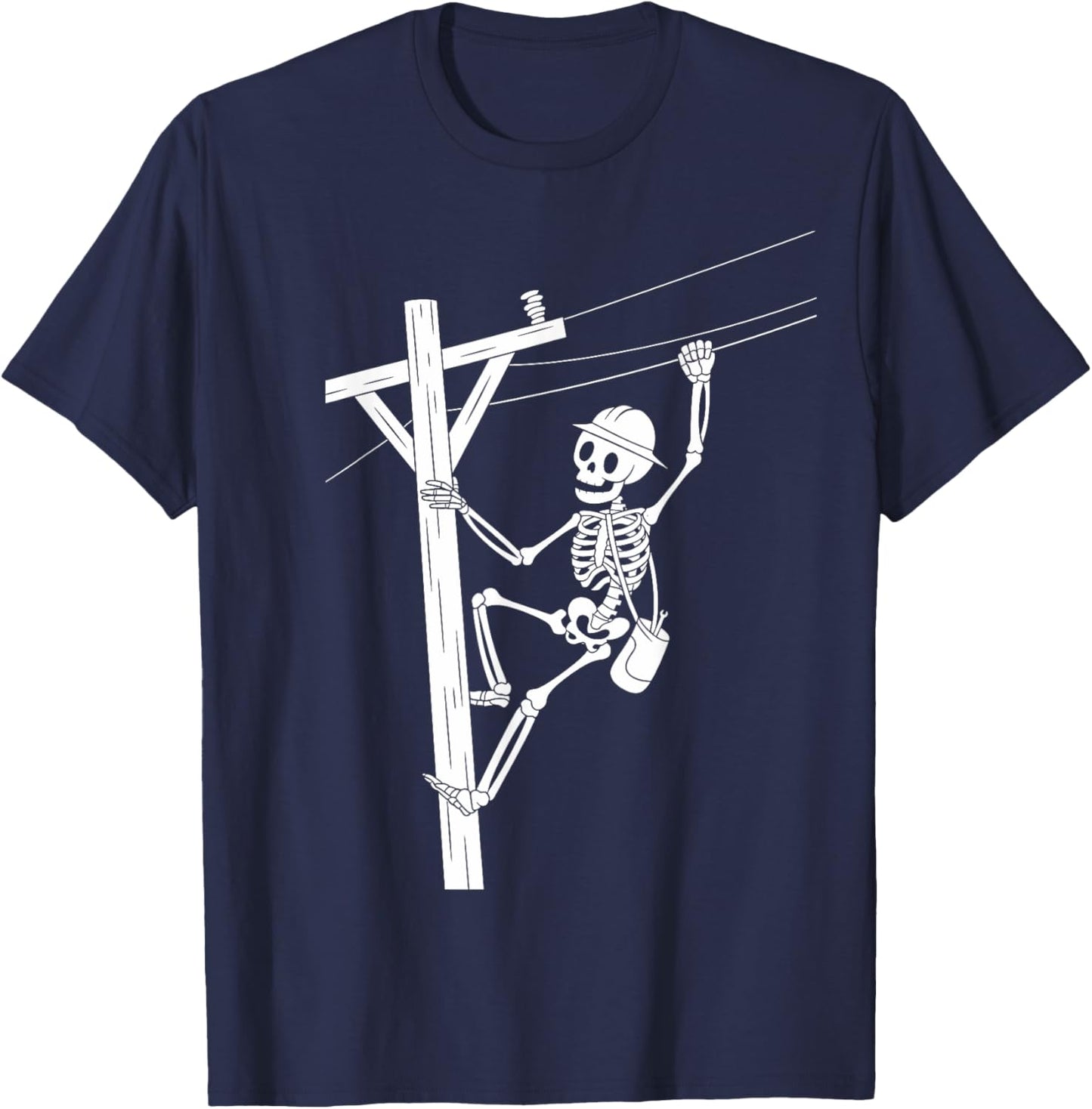 Funny Skeleton Electric Cable Lineman Spooky Halloween T-Shirt - T-Shirt | Navy