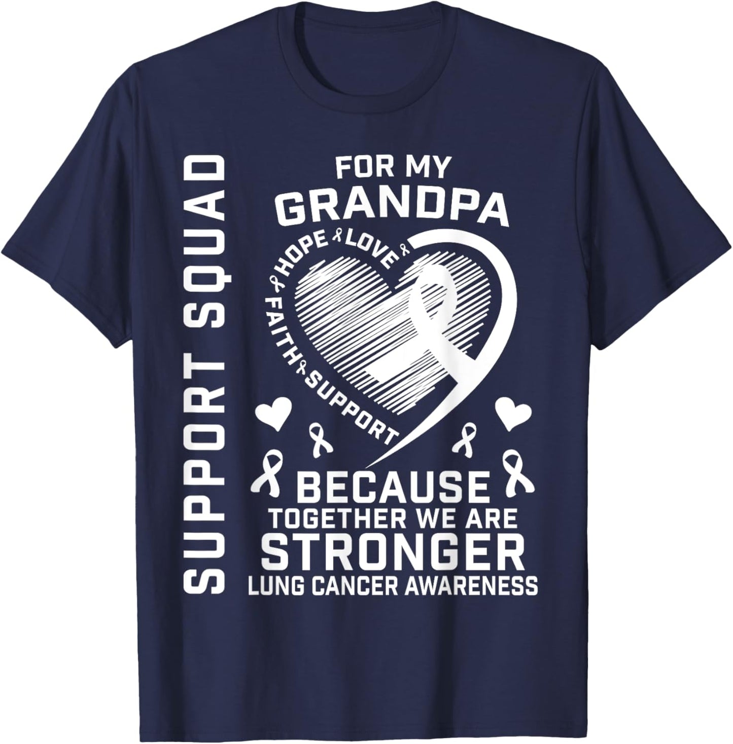 White Ribbon Lung Cancer Awareness Shirts Grandpa Support T-Shirt - T-Shirt | Navy