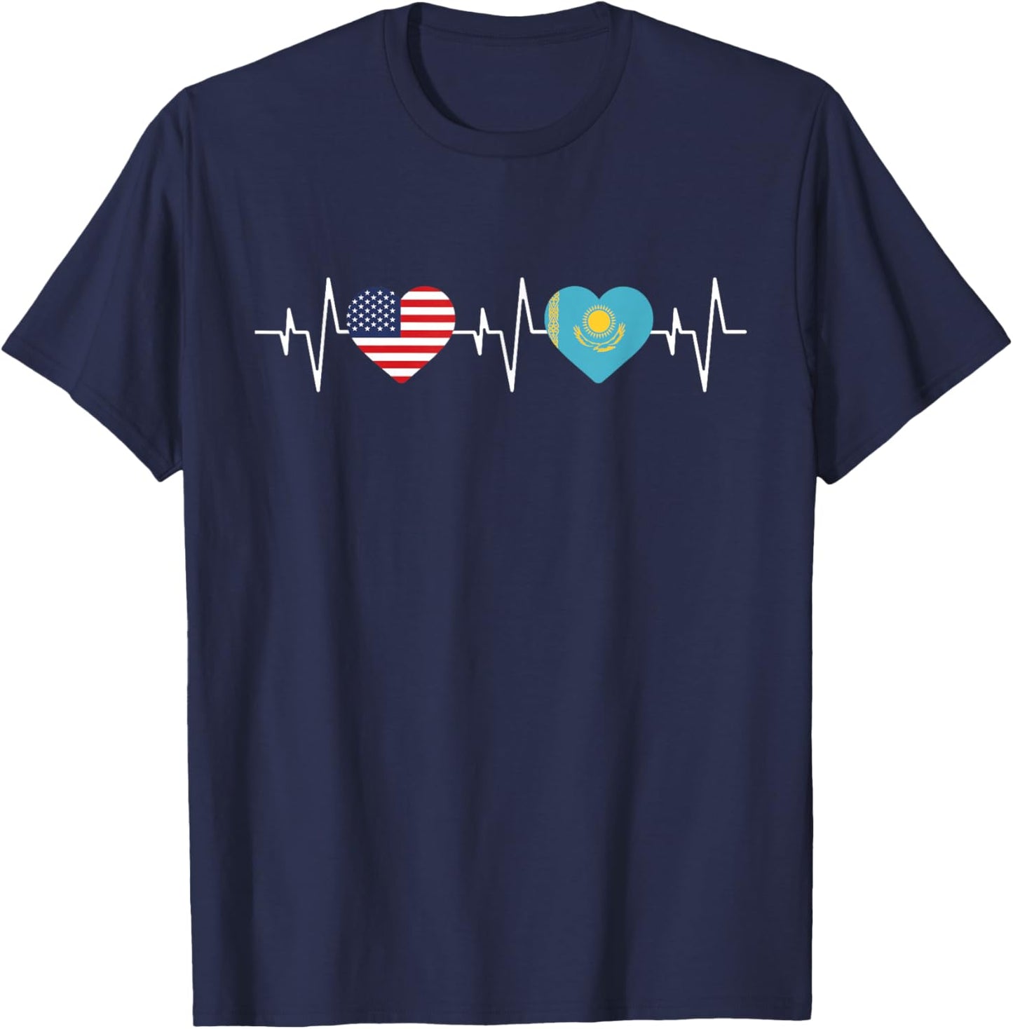 Kazakh heritage USA Kazakhstan American Flag Kazakh Flag T-Shirt - T-Shirt | Navy