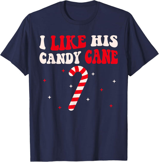 Groovy Candy Cane Funny Matching Christmas Couple -Adults Candy Cane Xmas Funny Couples Matching Christmas T-Shirt - T-Shirt | Navy