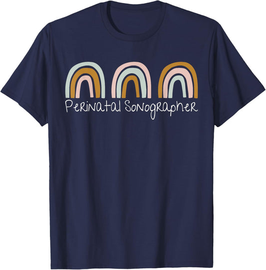 Perinatal Sonographer Retro Rainbow MFM OB Sonographers Grad T-Shirt - T-Shirt | Navy