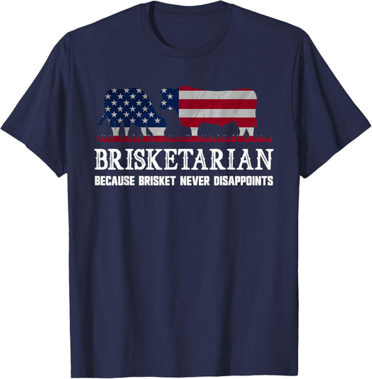 Funny Brisketarian Brisket Smoker BBQ American Flag T-Shirt - T-Shirt | Navy