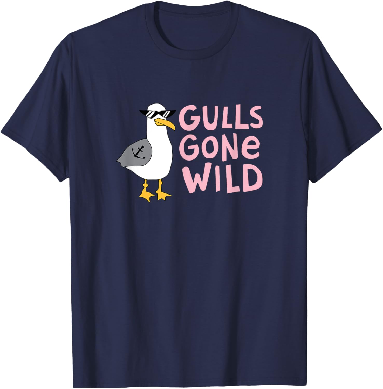 Funny Seagull wtih Achor Tattoo & Sunglasses,Gulls Gone Wild T-Shirt - T-Shirt | Navy