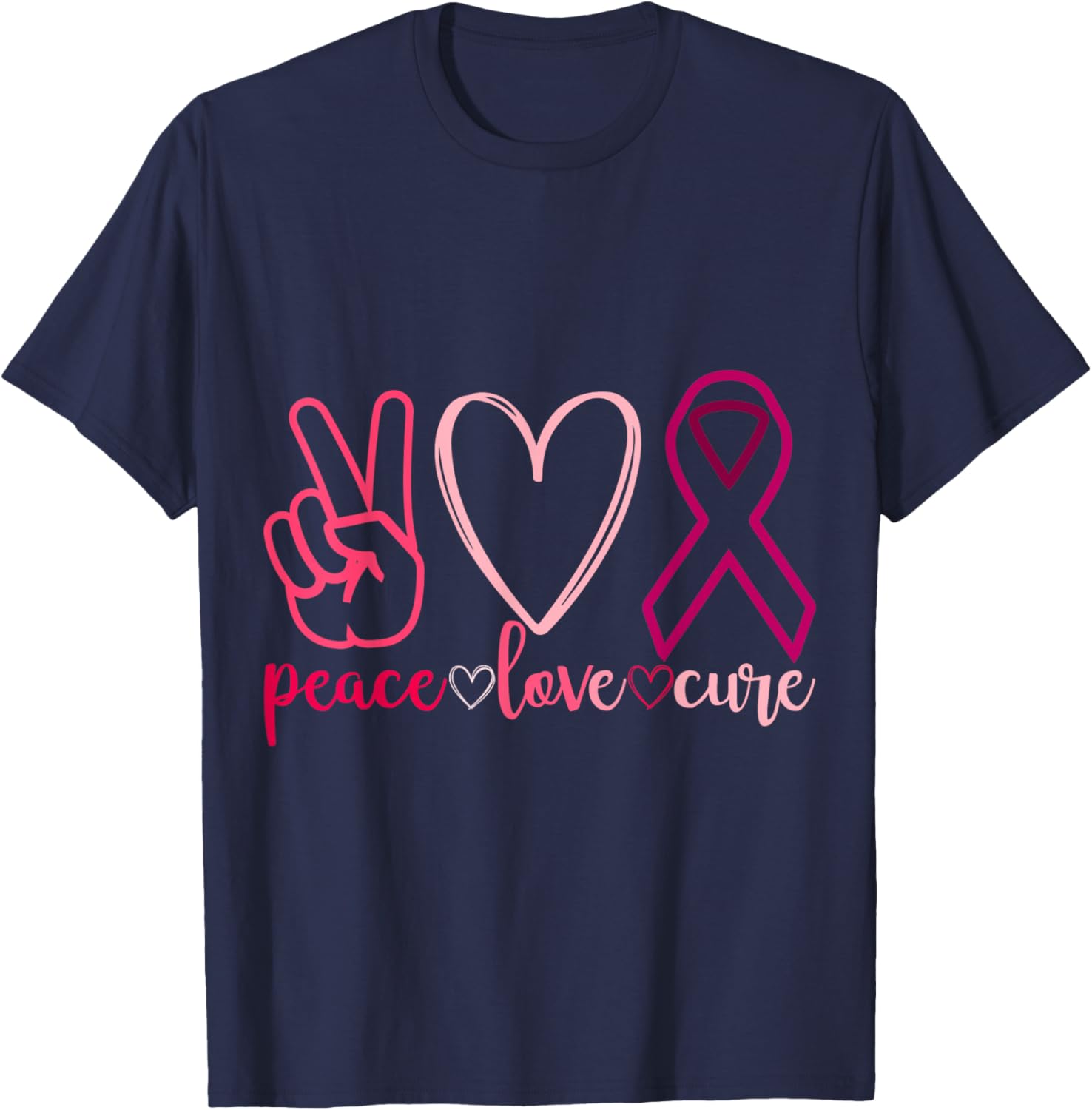 Peace Love Cure Breast Cancer Awarenes T-Shirt - T-Shirt | Navy