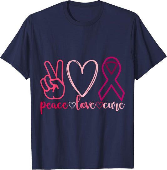 Peace Love Cure Breast Cancer Awarenes T-Shirt - T-Shirt | Navy
