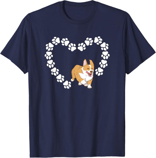 Corgi Funny Pet Paw Heart Corgi Dog Lover T-Shirt - T-Shirt | Navy