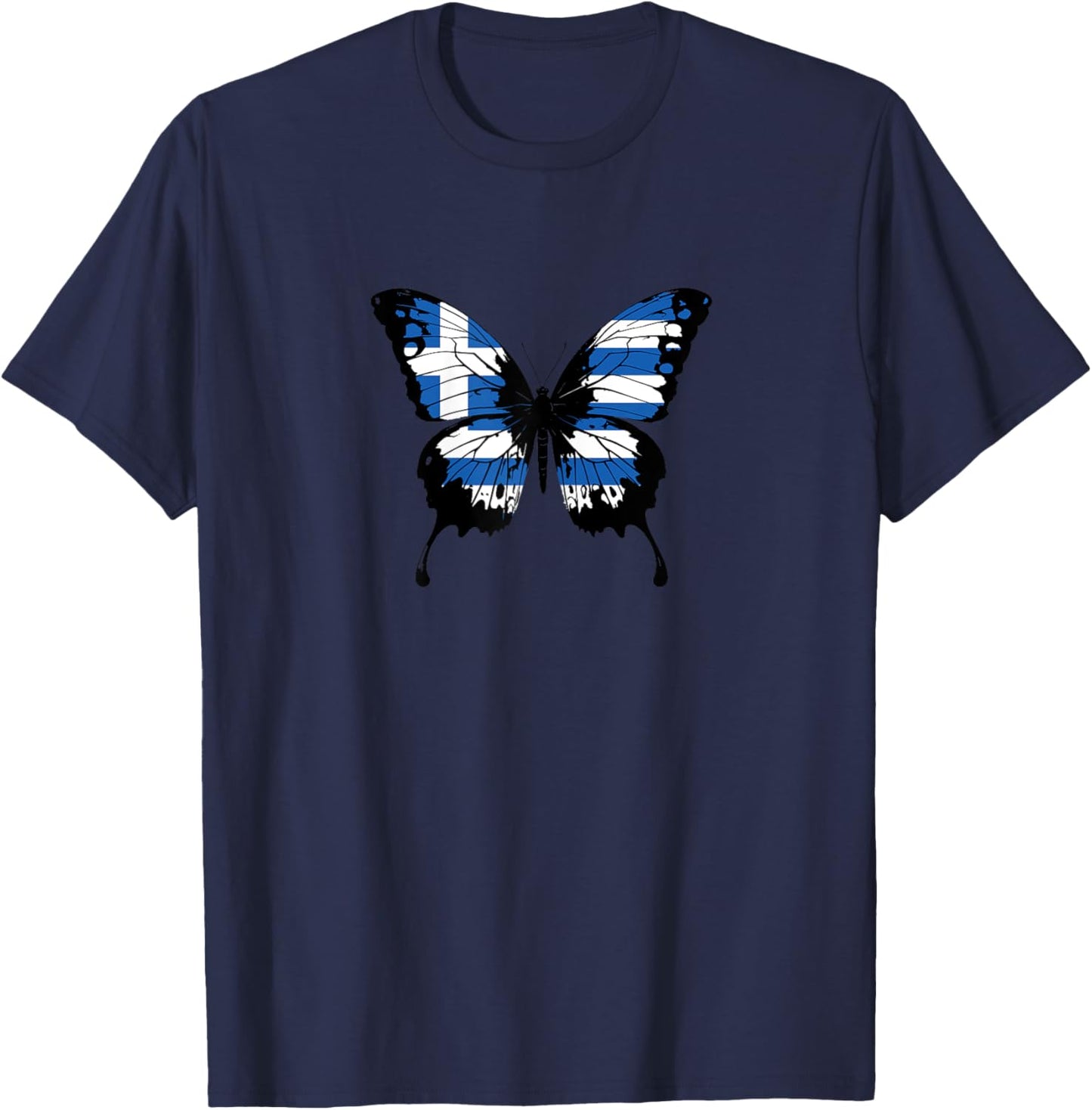 Greece Flag Butterfly Greek Butterflies Flag Wings Flag Art T-Shirt - T-Shirt | Navy