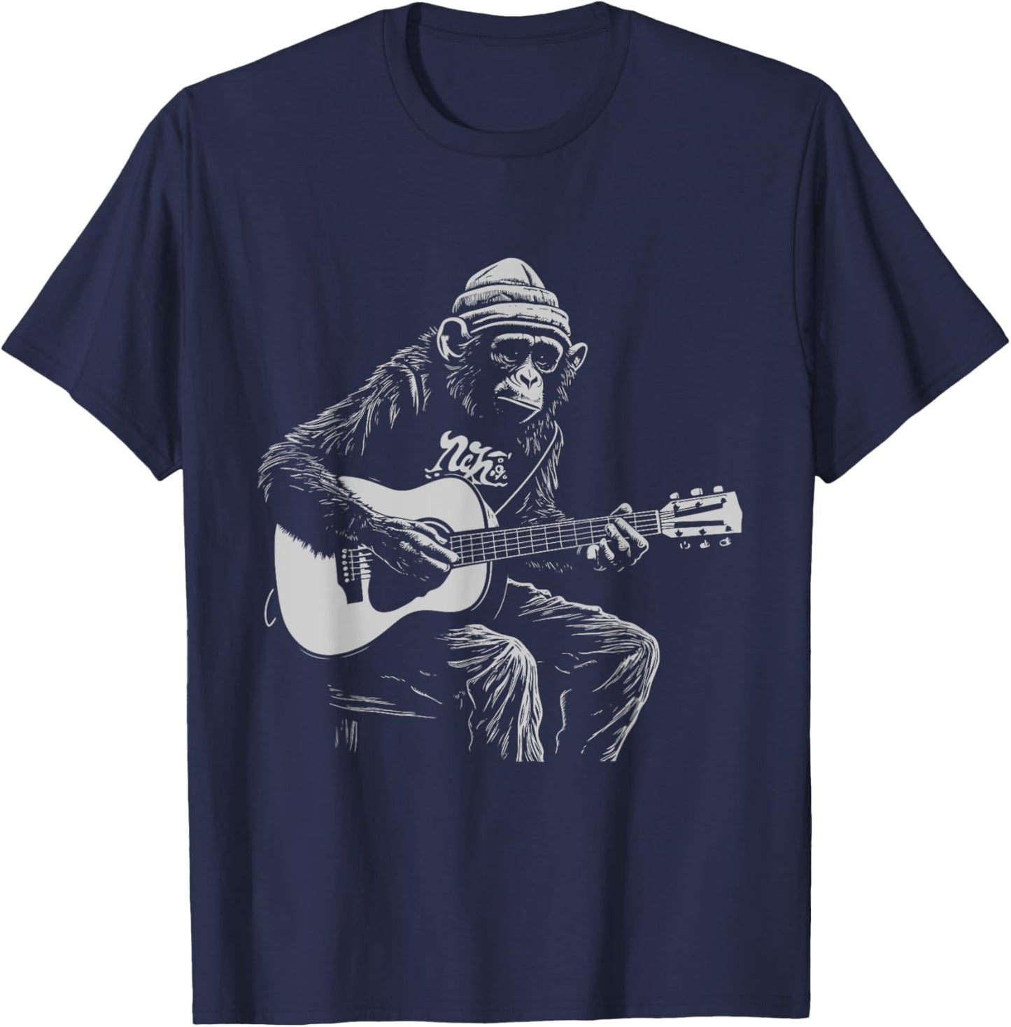 Funny Monkey Acoustic Guitar Music Lover Men Women Kids T-Shirt - T-Shirt | Navy