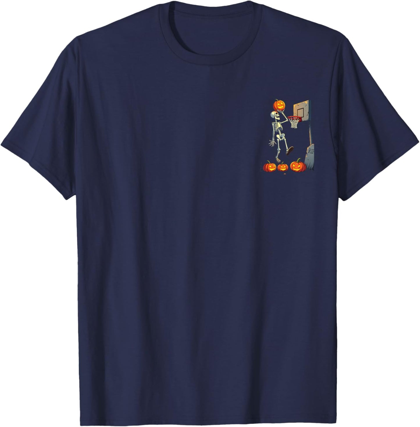 Skeleton Pumpkin Basketball Halloween T-Shirt - T-Shirt | Navy