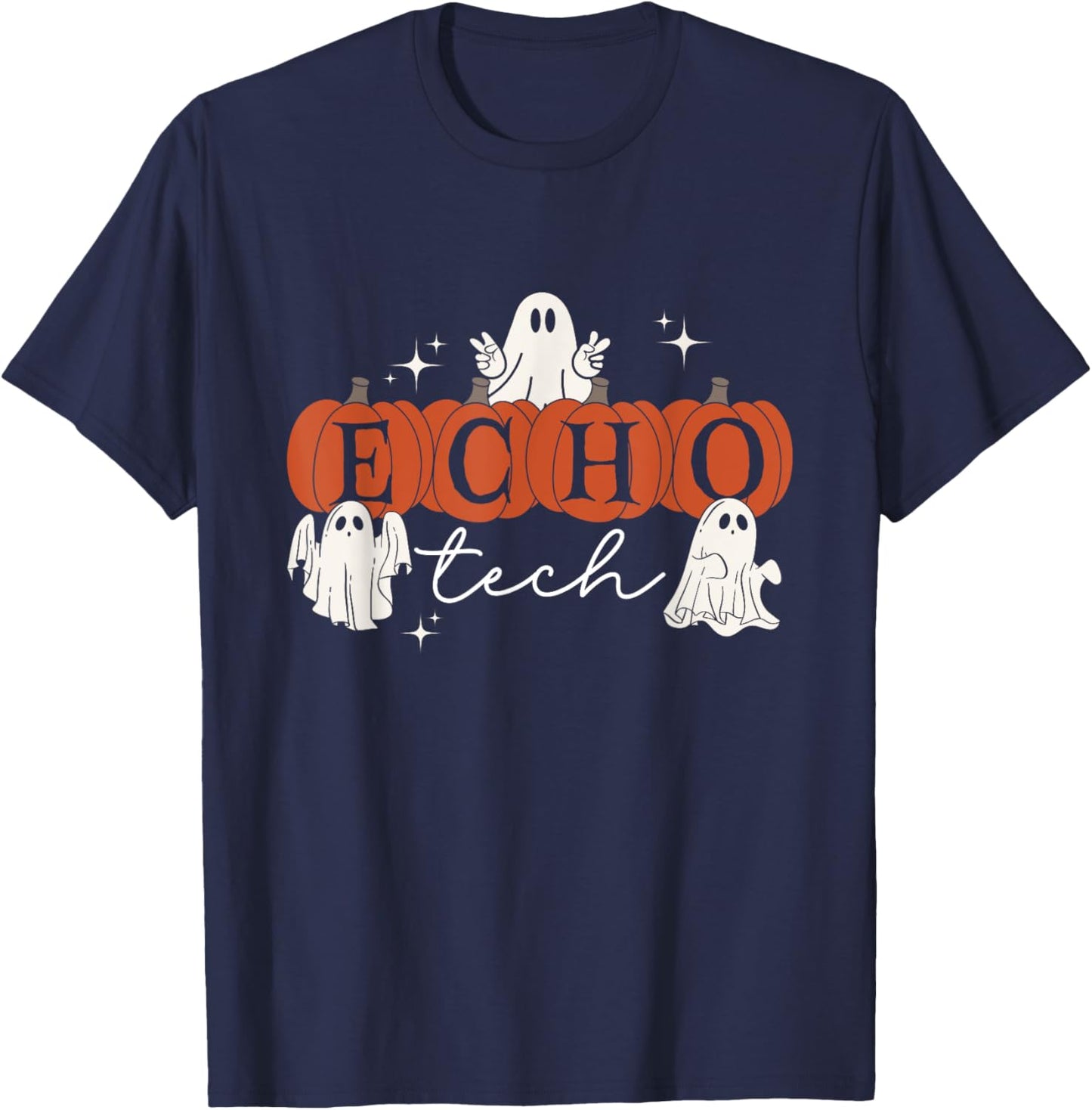 Ghost Cardiac Sonographer Pumpkin Halloween Echo Tech CVICU T-Shirt - T-Shirt | Navy