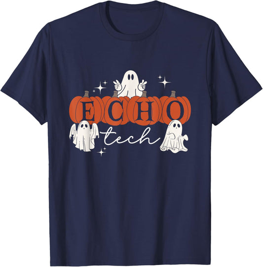 Ghost Cardiac Sonographer Pumpkin Halloween Echo Tech CVICU T-Shirt - T-Shirt | Navy