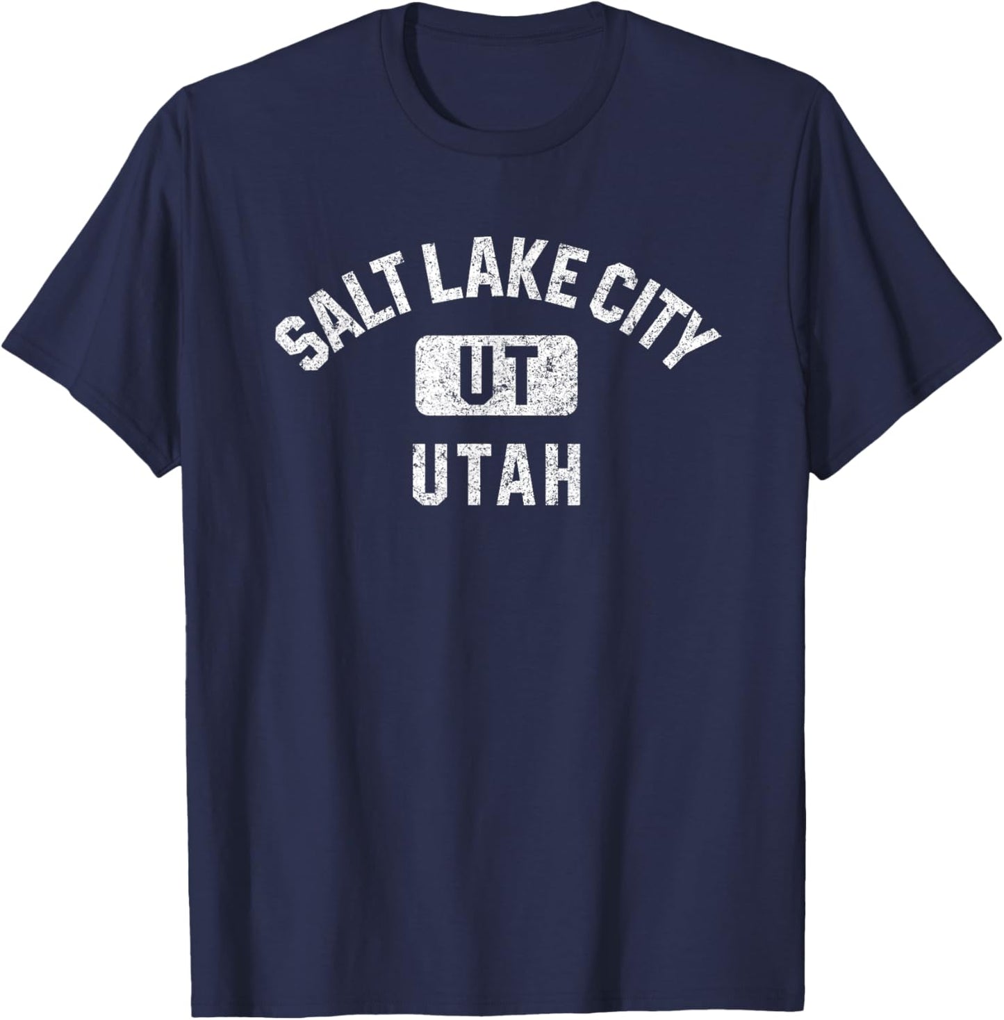 Salt Lake City UT Utah Gym Style Distressed White Print T-Shirt - T-Shirt | Navy