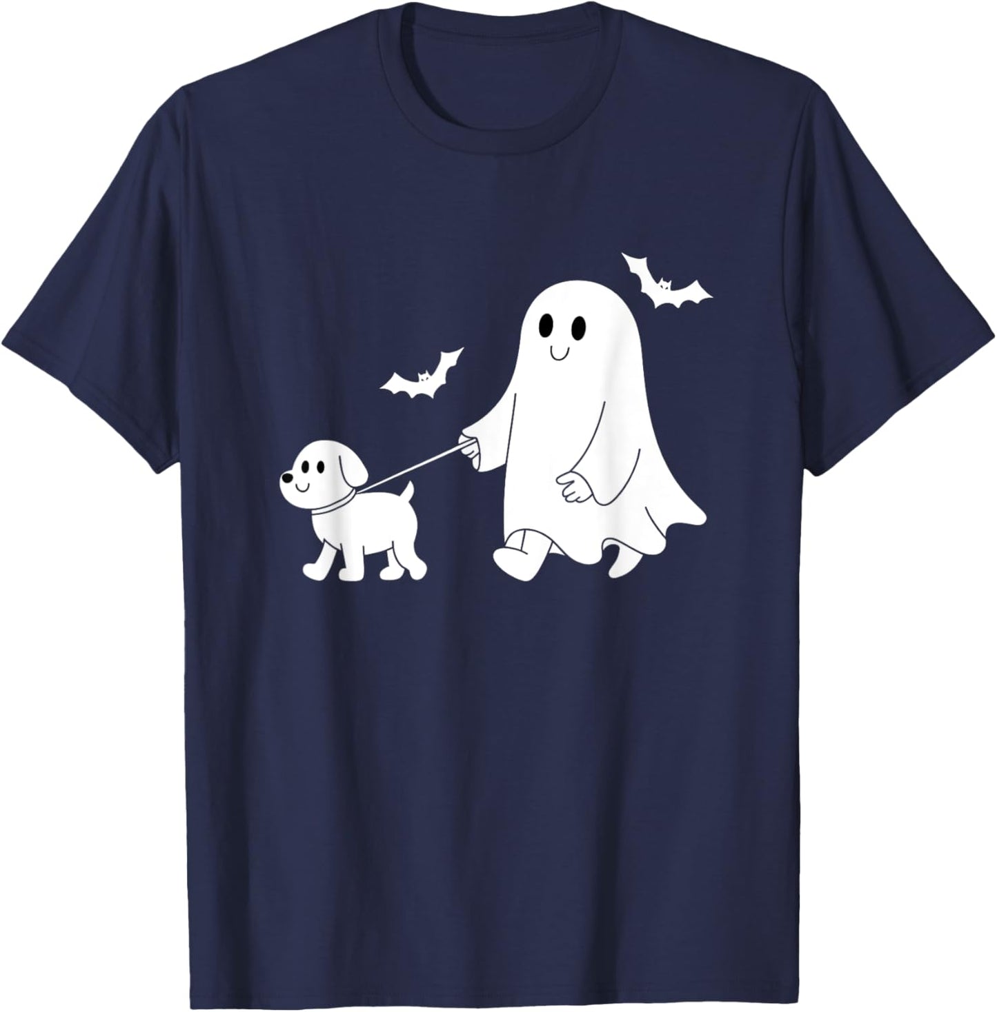 Funny Halloween Ghost Walking Dog Cute Ghost and Dog Lover T-Shirt - T-Shirt | Navy