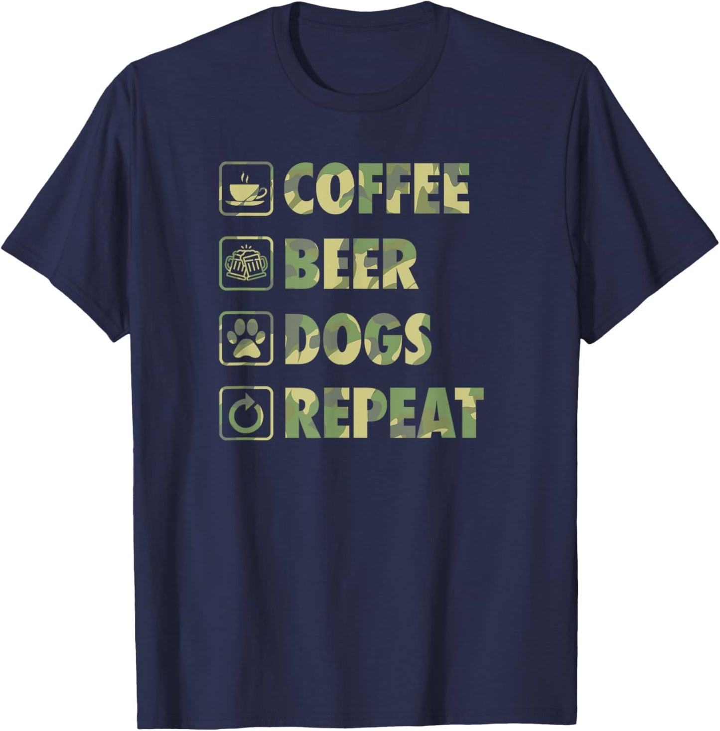 Coffee Beer Dogs Repeat Life Simple Basic Beer Icons T-Shirt - T-Shirt | Navy