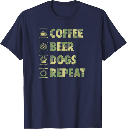 Coffee Beer Dogs Repeat Life Simple Basic Beer Icons T-Shirt - T-Shirt | Navy