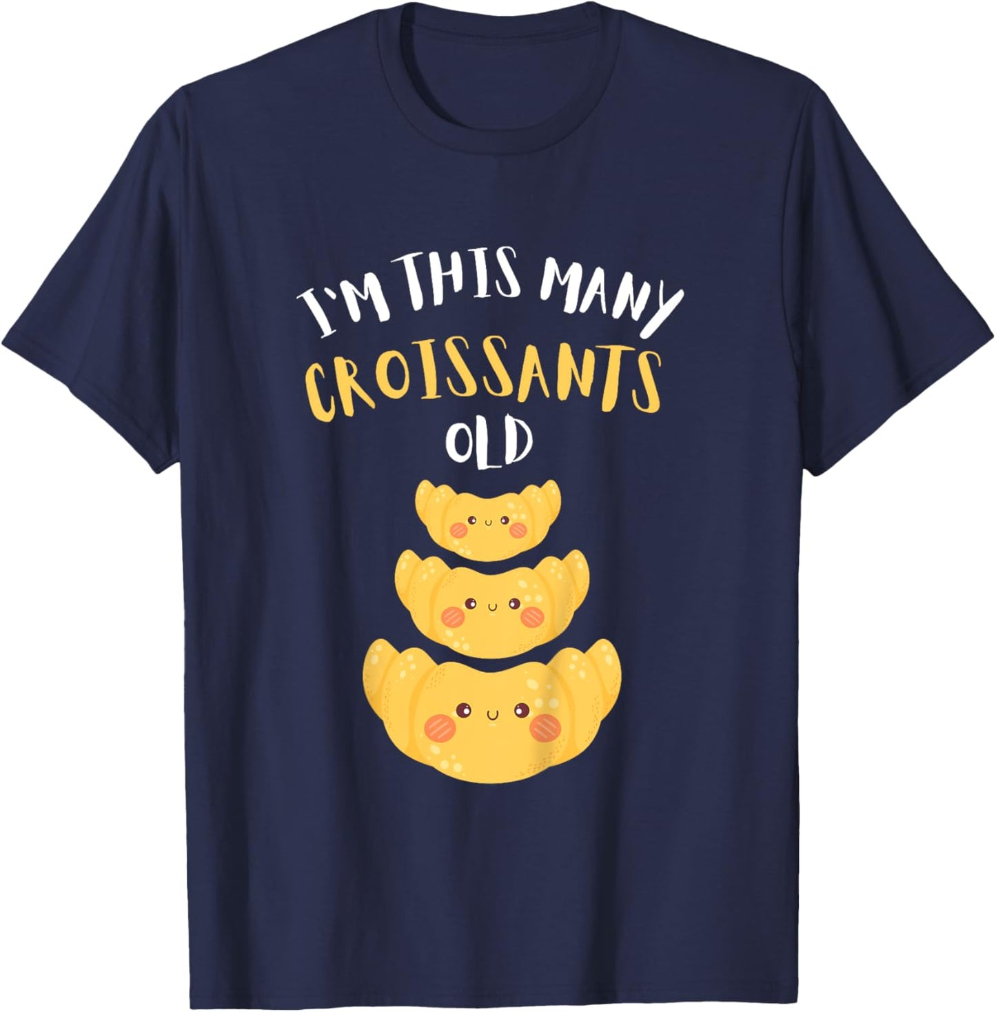 Kids I'm This Many Croissants Old - 3rd Birthday 3 Years Old Bday T-Shirt - T-Shirt | Navy
