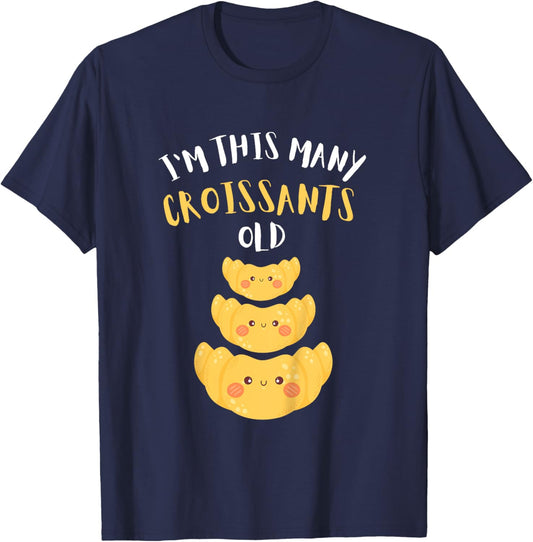 Kids I'm This Many Croissants Old - 3rd Birthday 3 Years Old Bday T-Shirt - T-Shirt | Navy