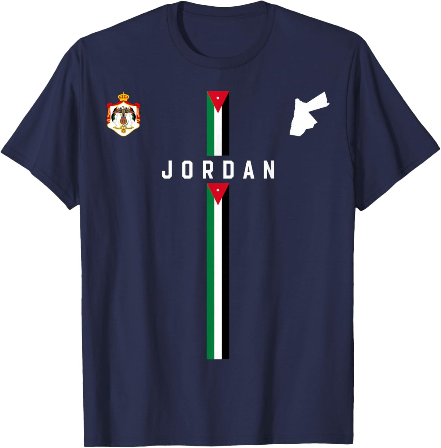 Jordan Flag, Silhouette map of Jordan, Coat of arms T-Shirt - T-Shirt | Navy