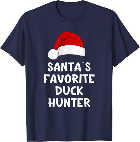 Christmas Santa's Favorite Duck Hunter Funny Pajama Hunting T-Shirt - T-Shirt | Navy