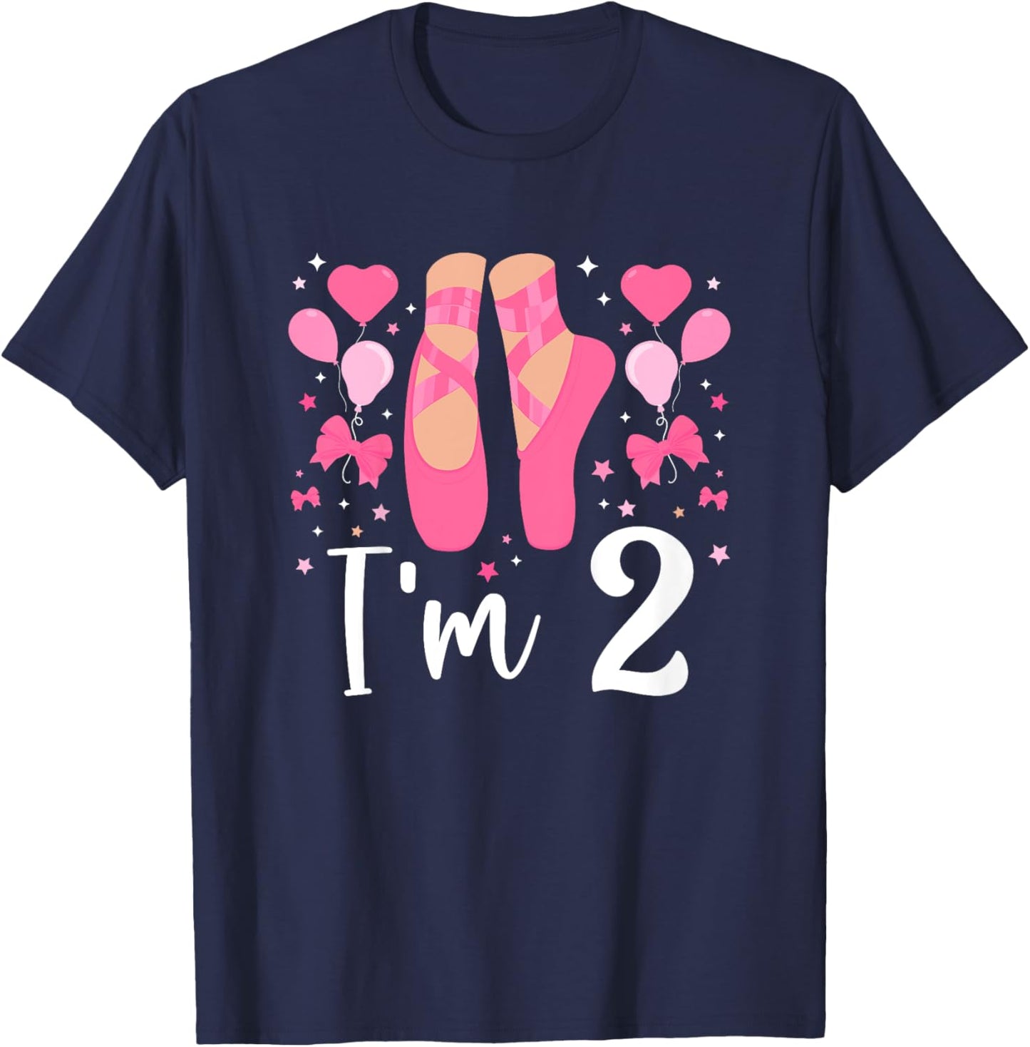 Kids 2nd Birthday Party Ballet Girl Two Year Old Ballerina T-Shirt - T-Shirt | Navy