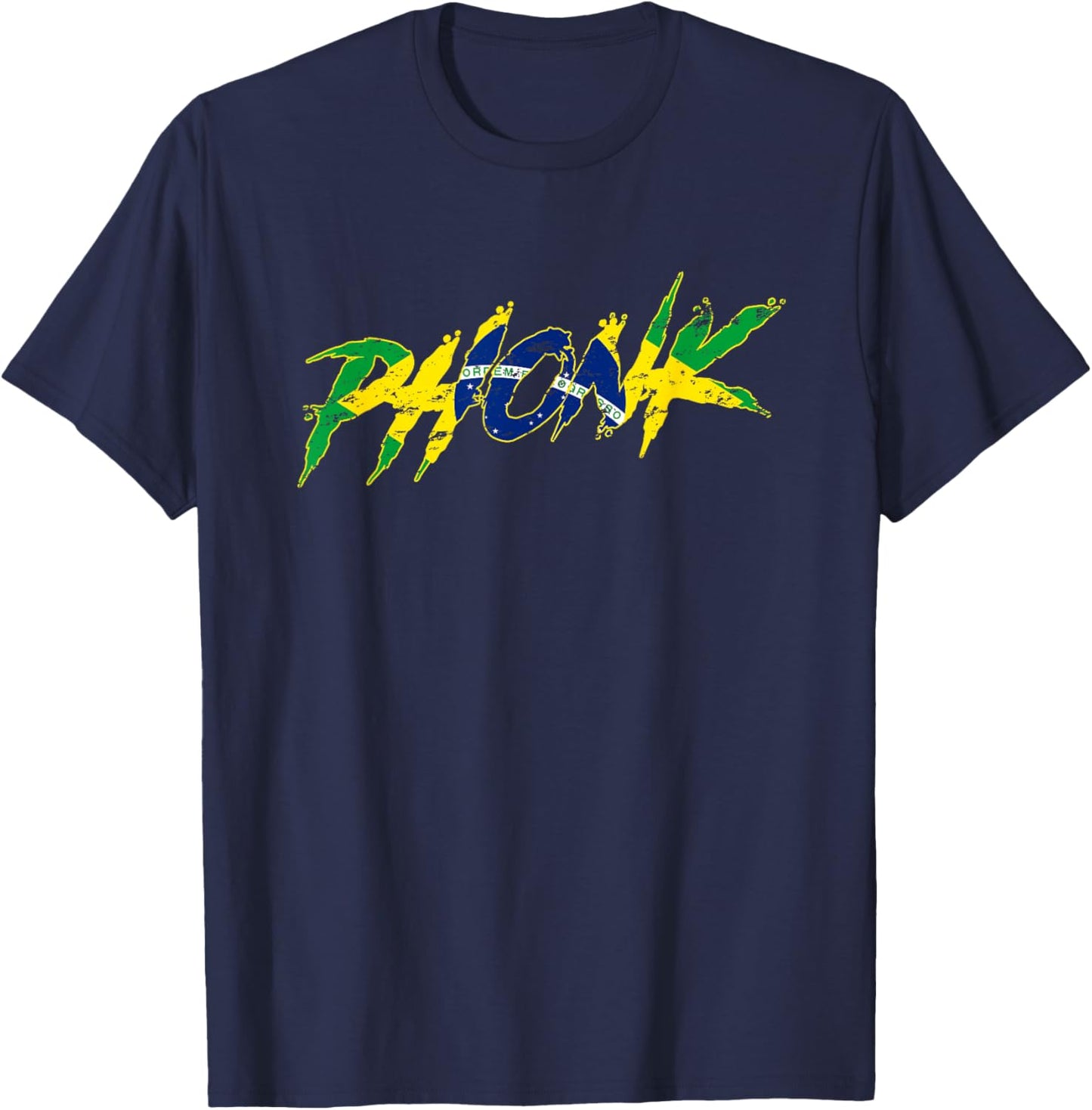 BRAZILIAN PHONK Music EDM hip hop Brazil flag drift phonk T-Shirt - T-Shirt | Navy