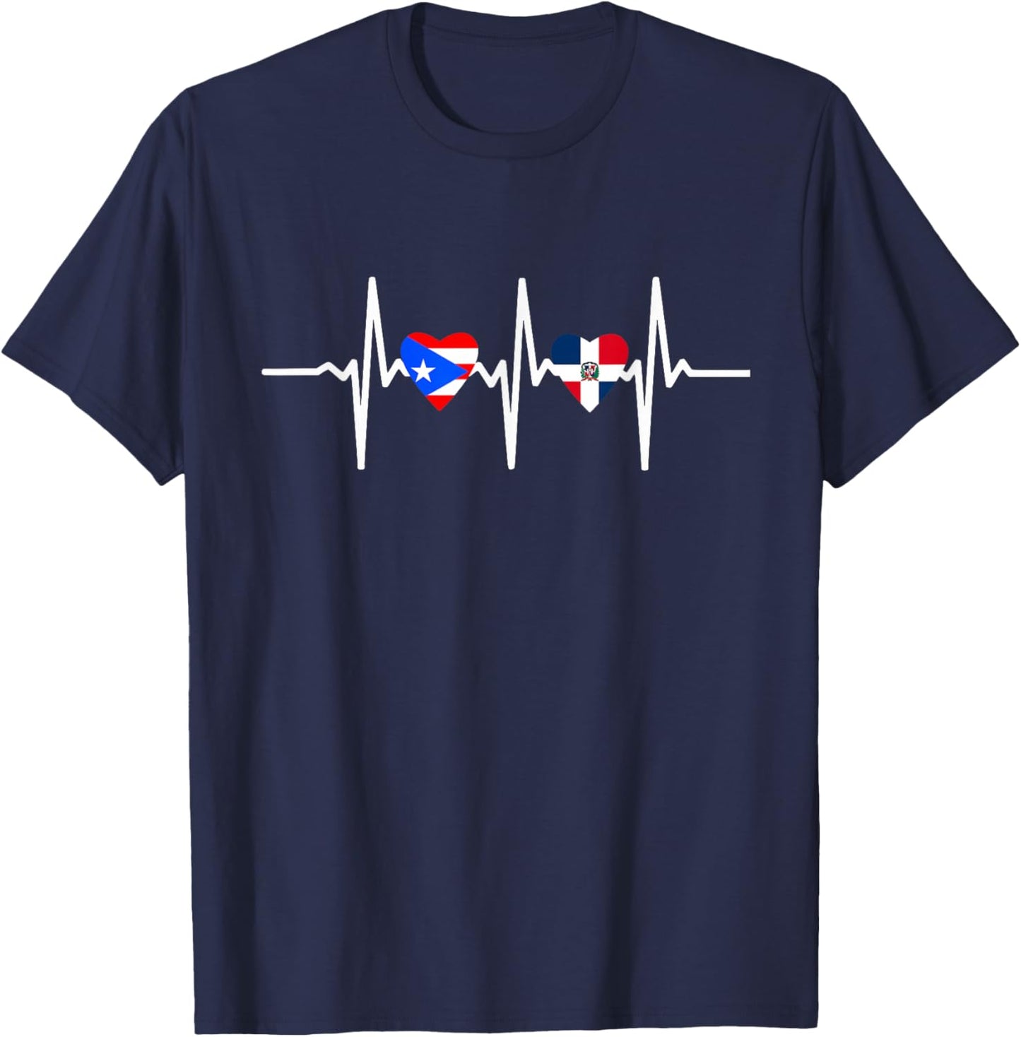 Half Dominican and Puerto Rican Rico Flag DominiRican Heart T-Shirt - T-Shirt | Navy