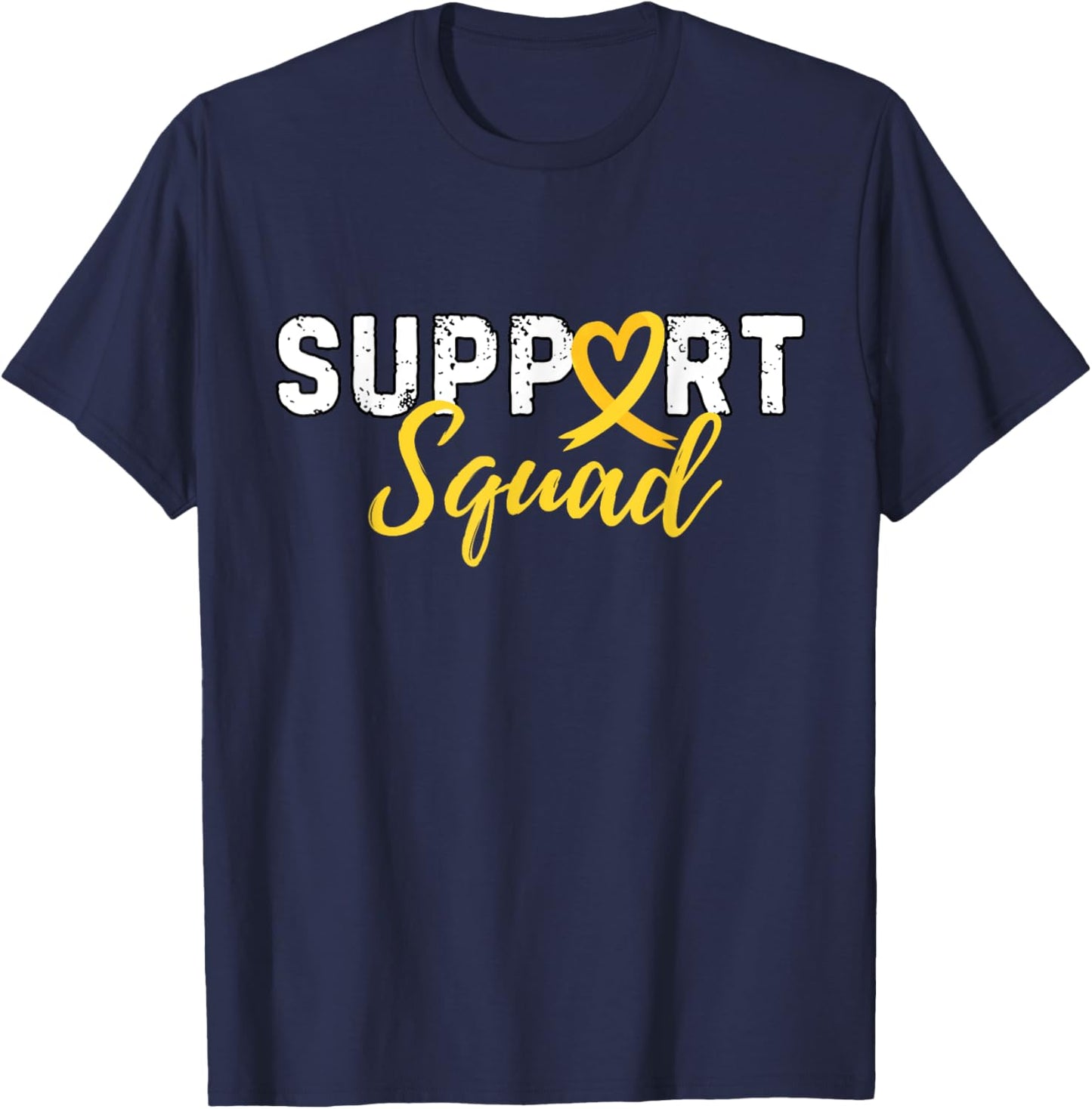 Support Squad Sarcoma Cancer Love Heart Yellow Ribbon Retro T-Shirt - T-Shirt | Navy