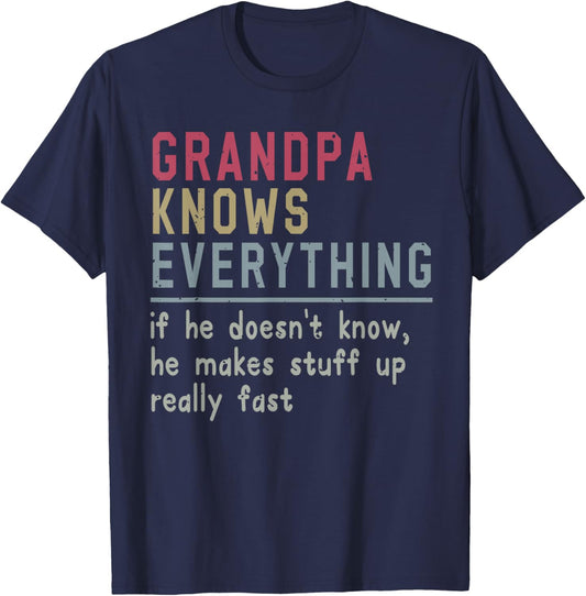 Grandpa For Grandfather Men Dad Grandpa Knows Everything T-Shirt - T-Shirt | Navy