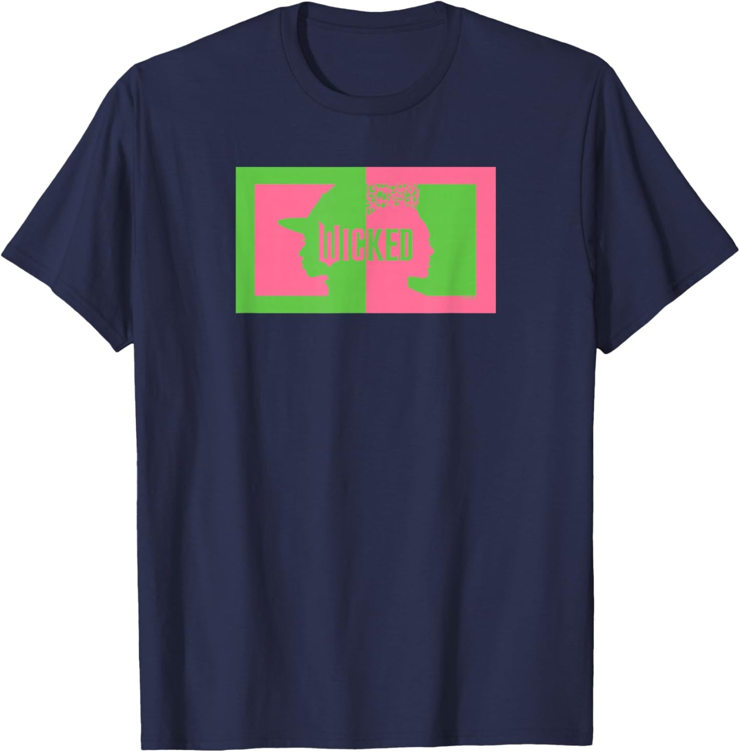 Wicked Elphaba & Glinda Silhouettes -Kids Black Cotton 100% Classic Fit Crew Collar Short Sleeve T-Shirt - T-Shirt | Navy
