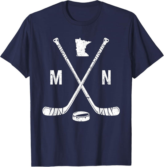 Minnesota MN Ice Hockey Sticks Sports Team Fan T-Shirt - T-Shirt | Navy