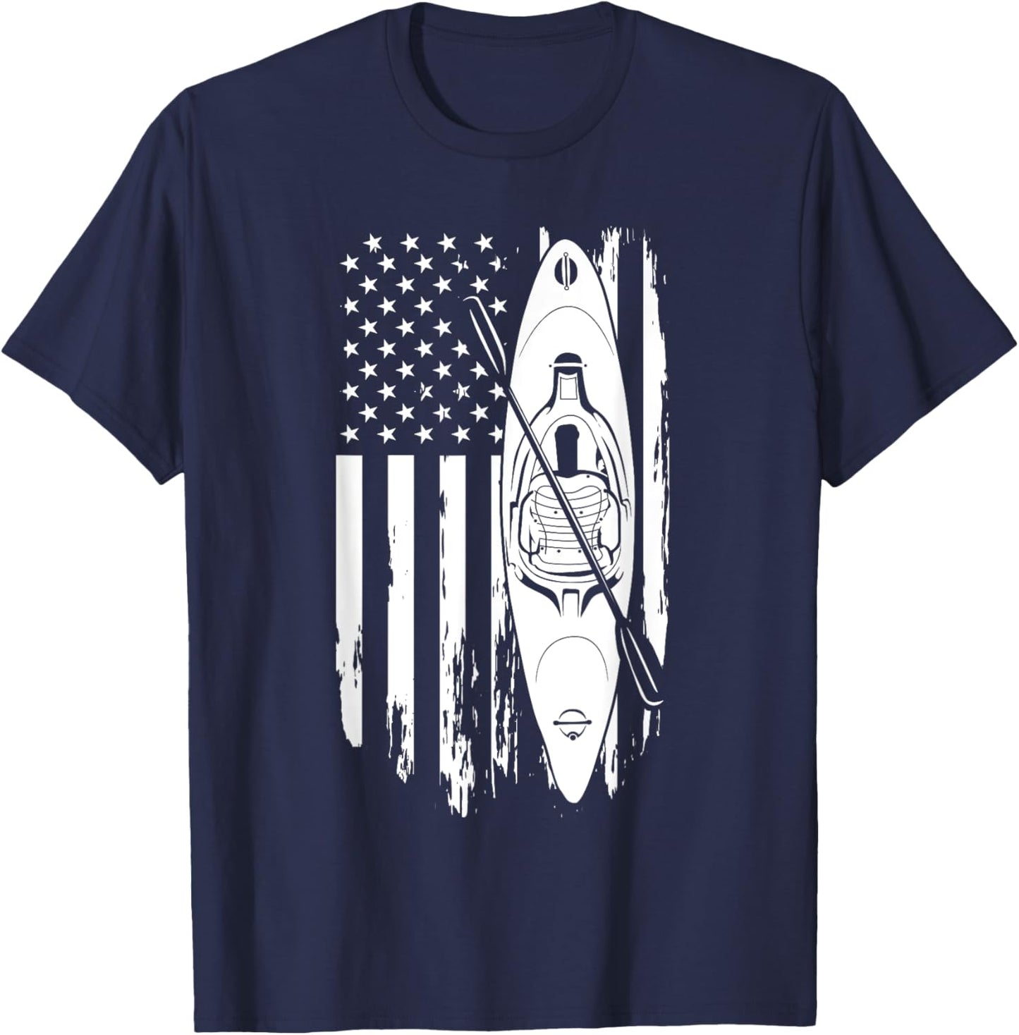 Kayak Paddle USA Flag American Kayaking 4th Of July Lovers T-Shirt - T-Shirt | Navy