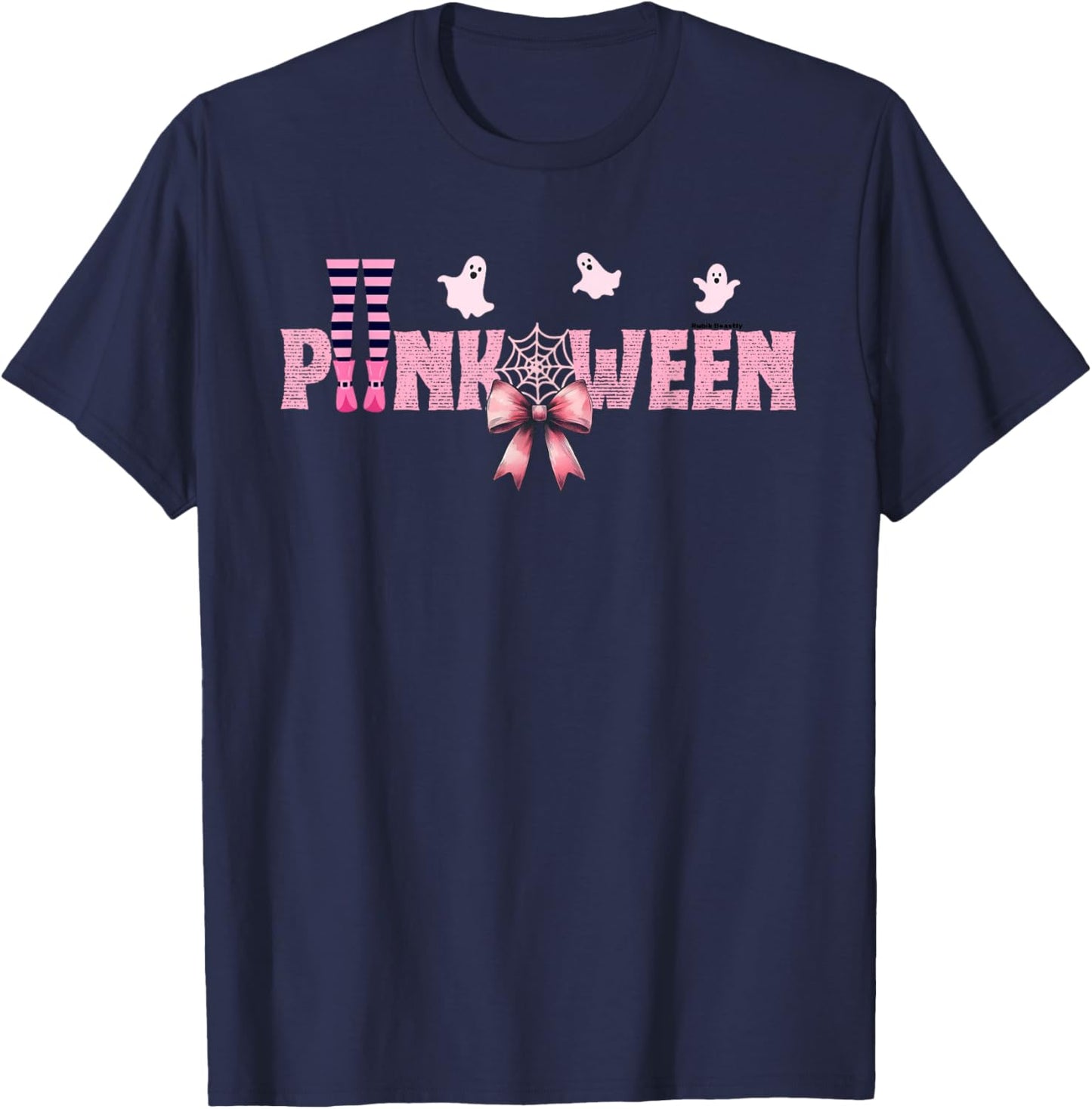 Pinkoween Cute Pink Halloween Merch Witch Legs Ghost Girls T-Shirt - T-Shirt | Navy