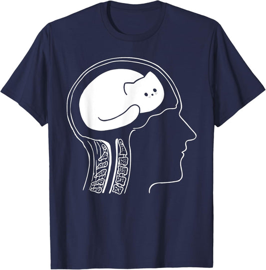 Funny Cat Brain Meme Joke Graphic T-Shirt - T-Shirt | Navy